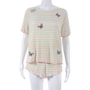 Emerson Road Women Babydoll Striped Multicolor Pajama Set Short Sleeve Size L
